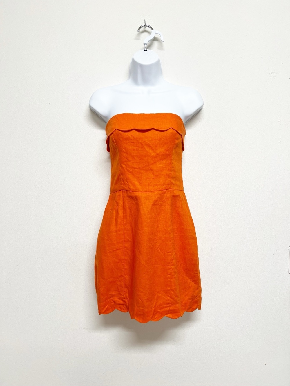 Reformation Womens Orange Isles Linen Strapless Scalloped Neckline Mini Dress